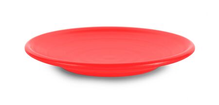 empty red plate isolated on white backgroundの写真素材