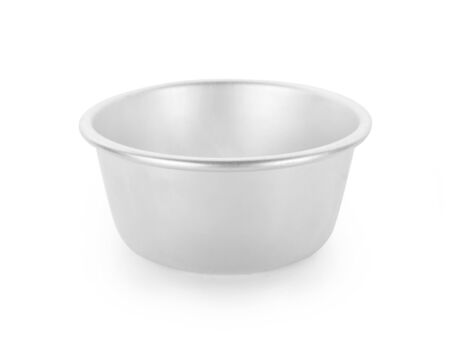empty aluminum bowl isolated on white backgroundの写真素材