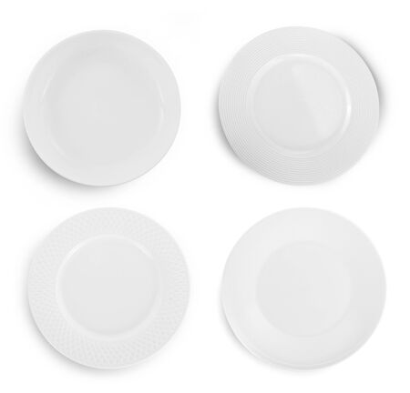 set of white plate on white backgroundの写真素材