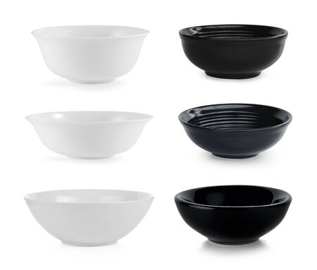 collection of ceramic bowl on white backgroundの写真素材