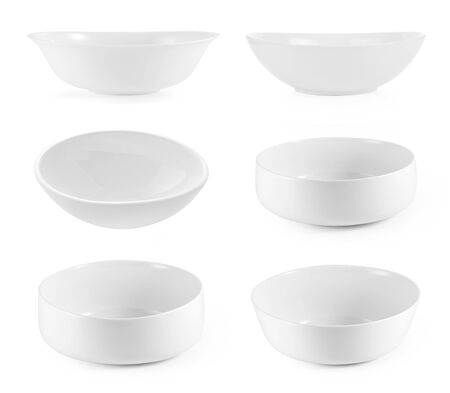 set of ceramic white bowl on white backgroundの写真素材