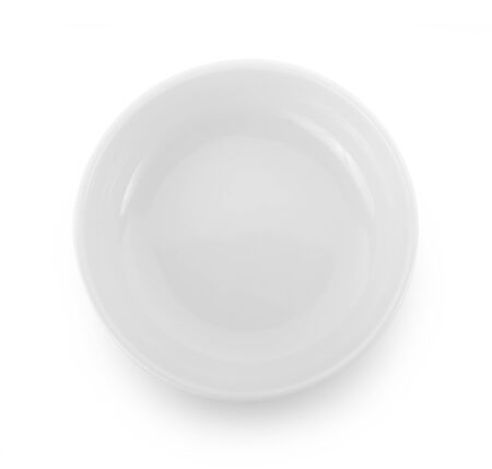 top view white bowl on white backgroundの写真素材