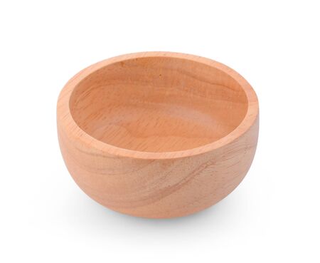 empty wood bowl on white backgroundの写真素材