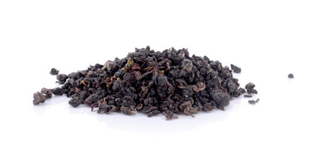 dry tea leave on white background
