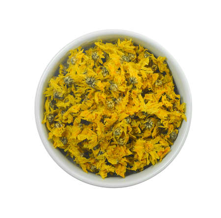 Dried chrysanthemum flowers isolated on white background.の写真素材