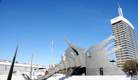 Sculpture of dragoon in the Park of the Industrial Spain in Barcelonaのeditorial素材