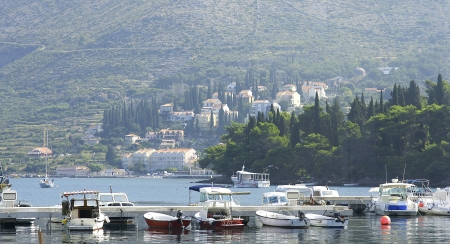 Panoramic of Cavtat s wharf, Croatiaのeditorial素材