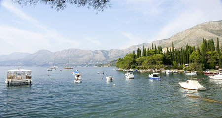Panoramic of the Adriatic Sea in Cavtat, Croatiaのeditorial素材