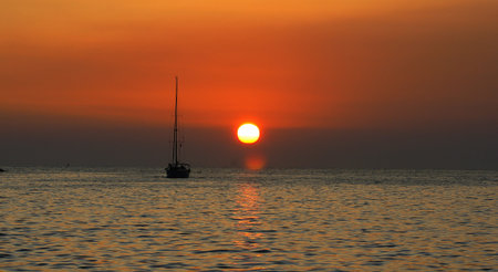 Sunset in Cavtat with Velero, Croatiaの写真素材