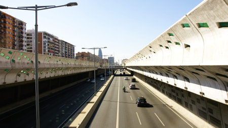 Panoramic of a highway of Barcelona