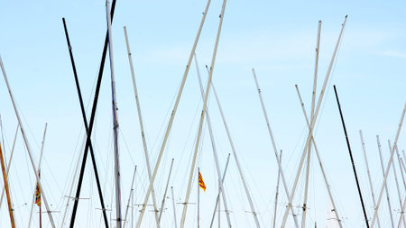 Masts of sailboats in Sitges, Barcelonaの写真素材