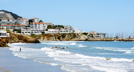 Panoramic of the beach of Sitges, Barcelonaのeditorial素材