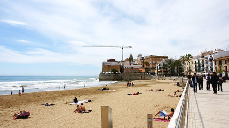 Panoramic of the beach of Stges, Barcelonaのeditorial素材