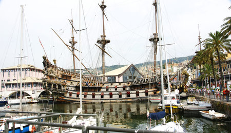 Galleon of a pirates  movie in the port of Genoa, Italyのeditorial素材
