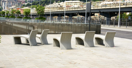 Street furniture in the port of Genoa, Italyのeditorial素材
