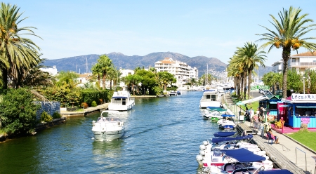 Panoramic of Empuriabrava s channel, Costa Brava, Girona, Spainのeditorial素材