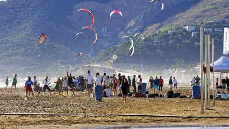 Concentration of the European kitesurf 2012 in Castelldefels s beach, Barcelonaのeditorial素材