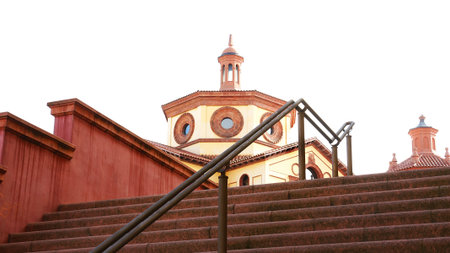 stairway and dome of a building in the Mercat de les Flors, Barcelonaのeditorial素材