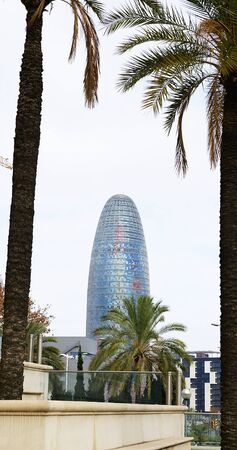 Panoramic of the tower Agbar from the Teatre Nacional of Catalonia, Barcelonaのeditorial素材
