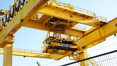 Detail of gantry cranes in the port of Barcelonaのeditorial素材