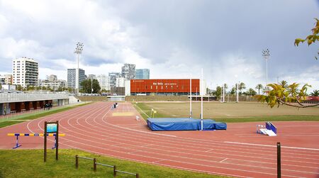 Track of athletics in the beach of the Mar Bella of Barcelonaのeditorial素材