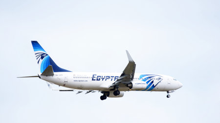 Commercial passenger plane flyingのeditorial素材