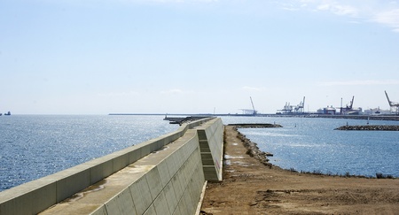 Concrete wall in the port of Barcelonaの写真素材