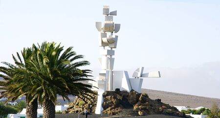 Road with Monument to the peasant in Lanzarote, Canary Islandsの写真素材