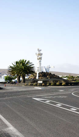 Road with Monument to the peasant in Lanzarote, Canary Islandsの写真素材