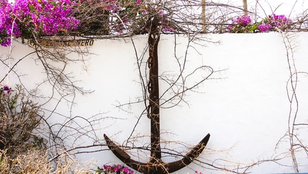 anchor ornament on white wall in Lanzarote, Canary Islandsの写真素材