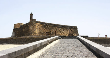 Castle of San Gabriel with road, Arrecife, Lanzarote, Canary Islands, Spainのeditorial素材