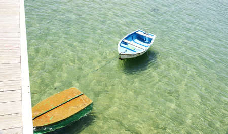 Sunken boat in the fishing port of Arrecife in Lanzarote, Canary Islandsのeditorial素材