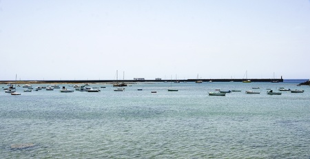 Overview of Arrecife harbor with boats, Lanzaroteの写真素材