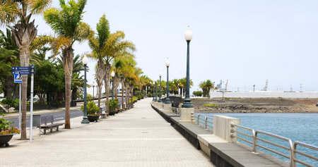 Promenade of Arrecife in Lanzarote, Canary Islandsの写真素材