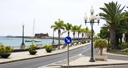 Promenade of Arrecife in Lanzarote, Canary Islandsの写真素材