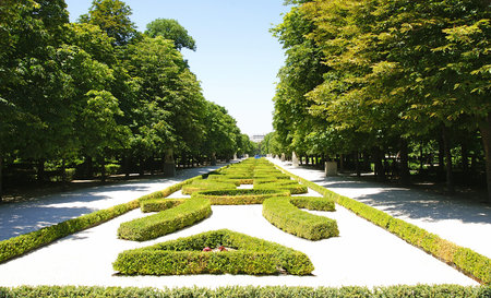 Lines and green forms the Retiro Gardens in Madridの写真素材
