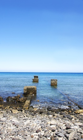 wall in the water on a beach in Arrecife, Lanzarote, Canary Islandsの写真素材