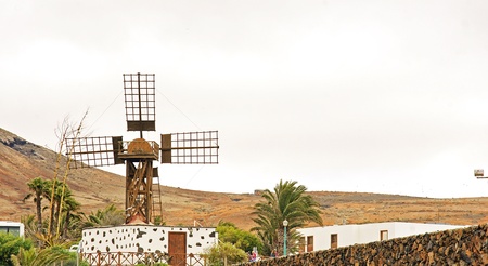 Windmill and General sight of Teguise, Lanzarote, Canary Islesの写真素材