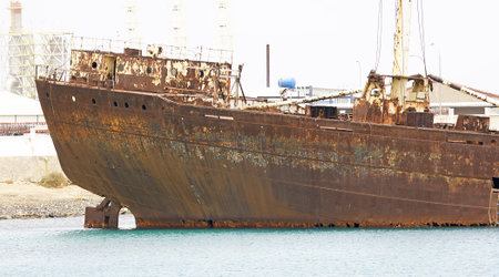 Abandoned Boat in the port of Arrecife, Lanzarote, Canary Islandsの写真素材
