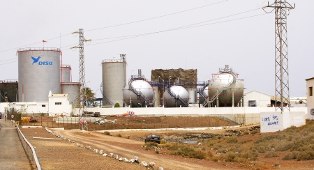 Gas tanks in the port of Los Marbles in Arrecife, Lanzarote, Canary Islandsのeditorial素材