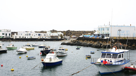 Fishing docked in the port of La Graciosa, Lanzarote, Canary Islandsのeditorial素材
