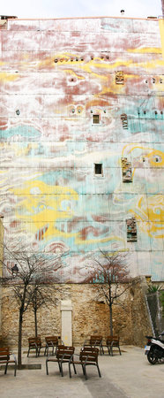 Small square in the Raval district of Barcelonaの写真素材