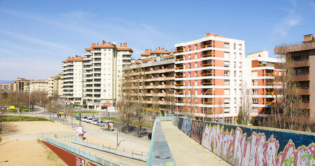 View of a street in Vic, Barcelonaのeditorial素材