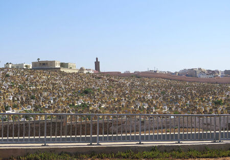 Cemetery with minaret in the background, Rabat, Morocco, Africa                               の写真素材