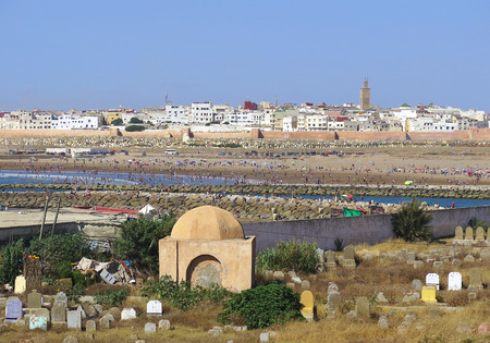 Beach with city in the background, Rabat, Morocco, Africa             の写真素材