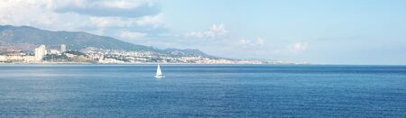 Overlooking the Mediterranean Sea in Badalona, Barcelonaの写真素材