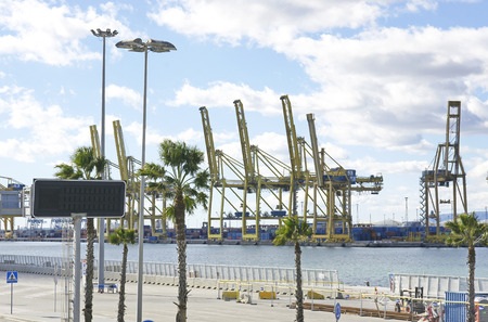 Cranes and containers at the port of Barcelonaのeditorial素材