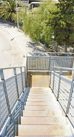 Metal stairs to a bridge in El Prat de Llobregat, Barcelonaの写真素材
