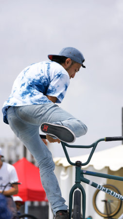 Barcelona Championship LKXA display extreme jumps bike and skateのeditorial素材