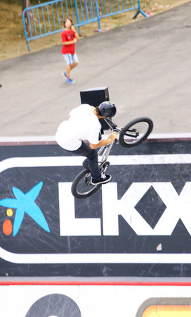 Barcelona Championship LKXA display extreme jumps bike and skateのeditorial素材